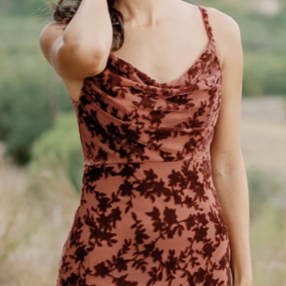NEW Revelry Skye Floral Burnout Dress Velvet Maxi Cowl In Terracotta Size 0 - Picture 3 of 9